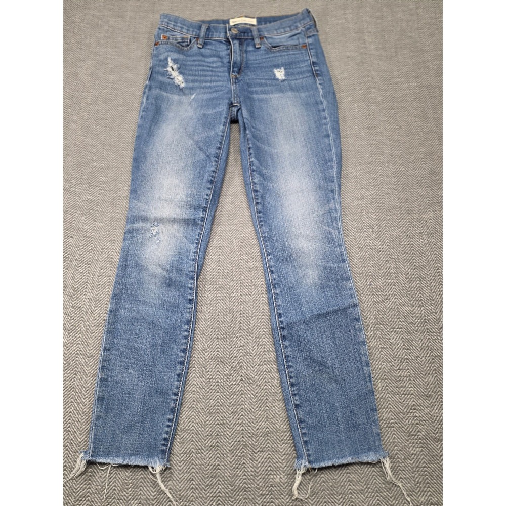 Gap 1969 True Skinny Jeans Distressed Frayed Hem Blue Denim Womens Size 24R